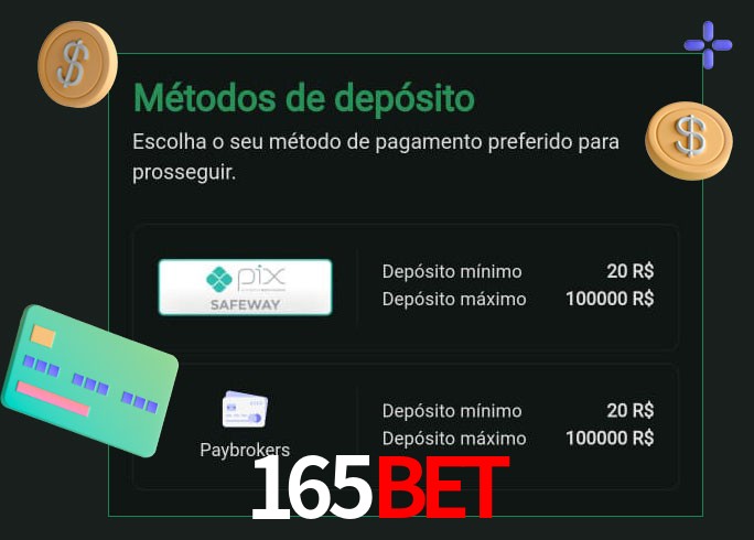 O cassino 165Bet oferece uma grande variedade de métodos de pagamento